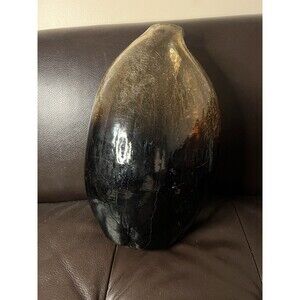 Italian Hand Blown Vase Murano Style 12” Amber Crackle Heavy Vintage